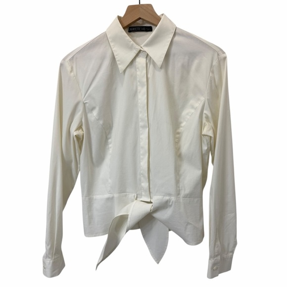 Lafayette 148 New York Cream Button-Down Shirt | Minimalist | Scandi Girl - Picture 2 of 10